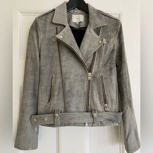 IRO Grey Lamb Leather Moto Jacket with Zip Details